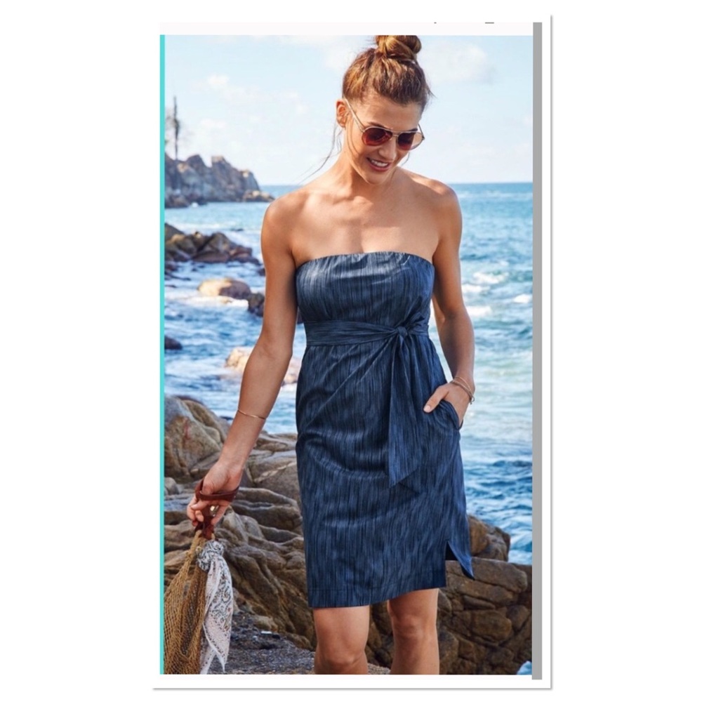 Athleta Striped Navy Anywhere Dress